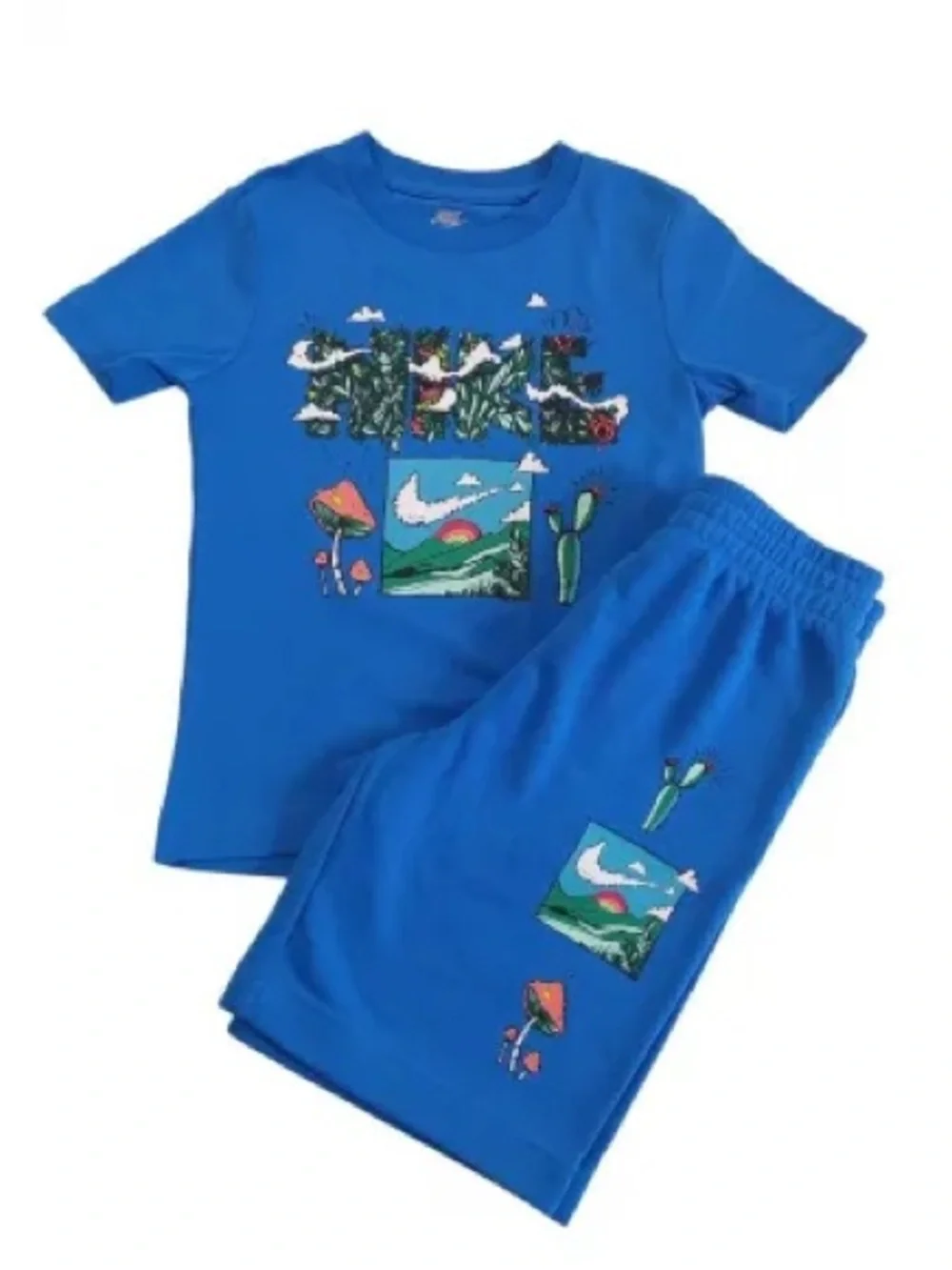 Nike Kids Crew Tee & Knit Shorts Set Biosphere Graphic Print XS 4 3-4years Boys